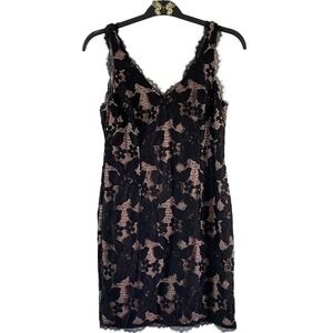 Adrianna Papell 10P Woman's Black Beige Lace Sheath‎ Career Cocktail Party Dress